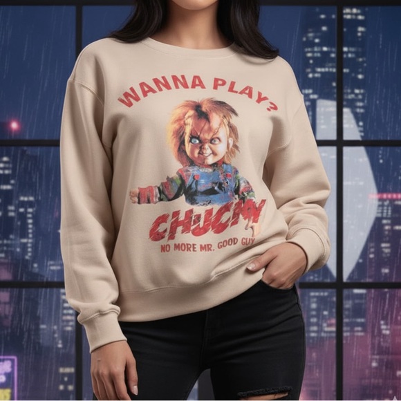 Chucky shirt Wanna play No more Mr nice guy sweatshirt New with tags - Picture 1 of 12